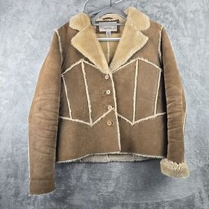 Wilsons Leather Jacket Womens Large Brown Faux Fur Trim Penny Lane Style Y2k